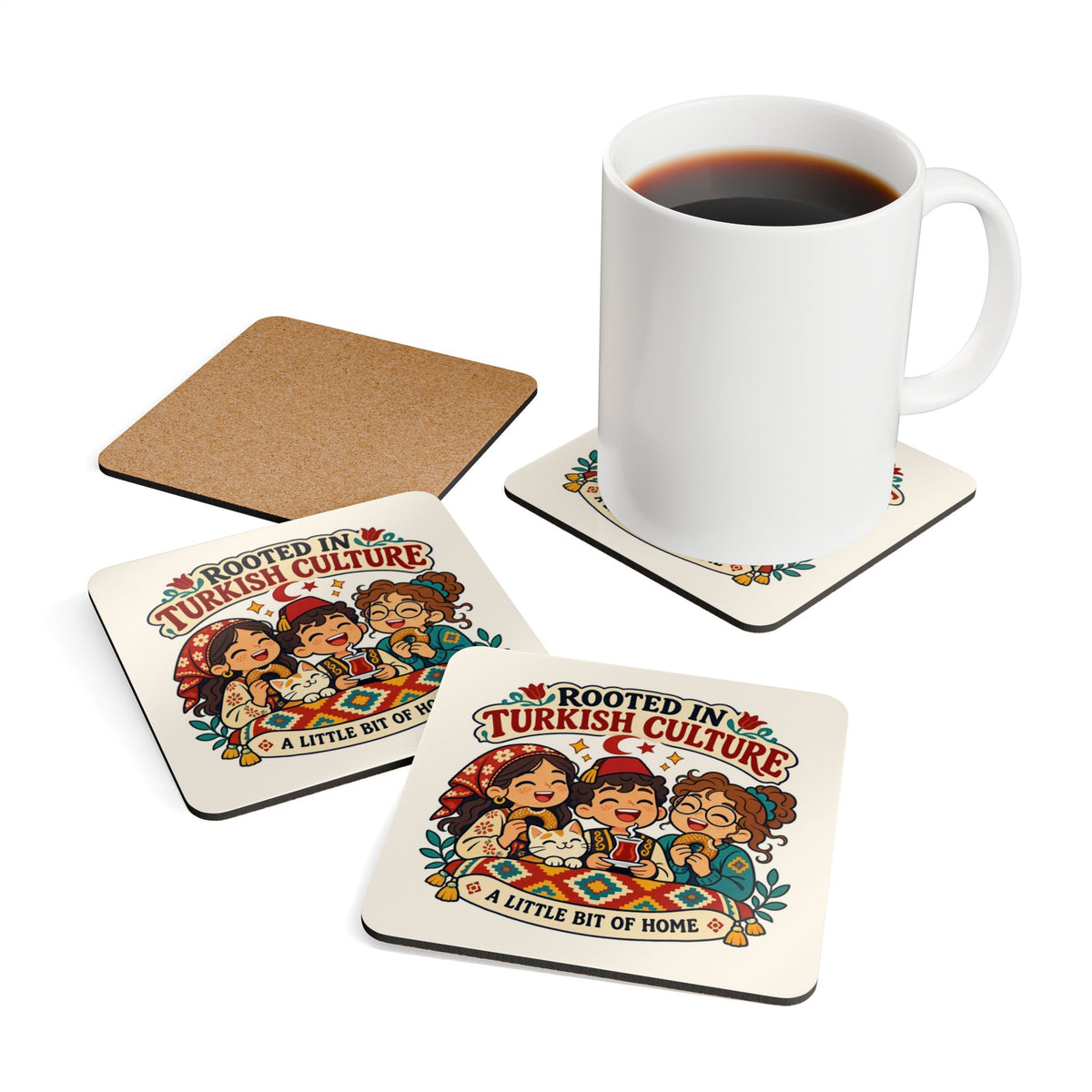 Rooted in Turkish Culture Cork-Back Coaster Set, 4 Pieces, Roots & Talks - product photo 4