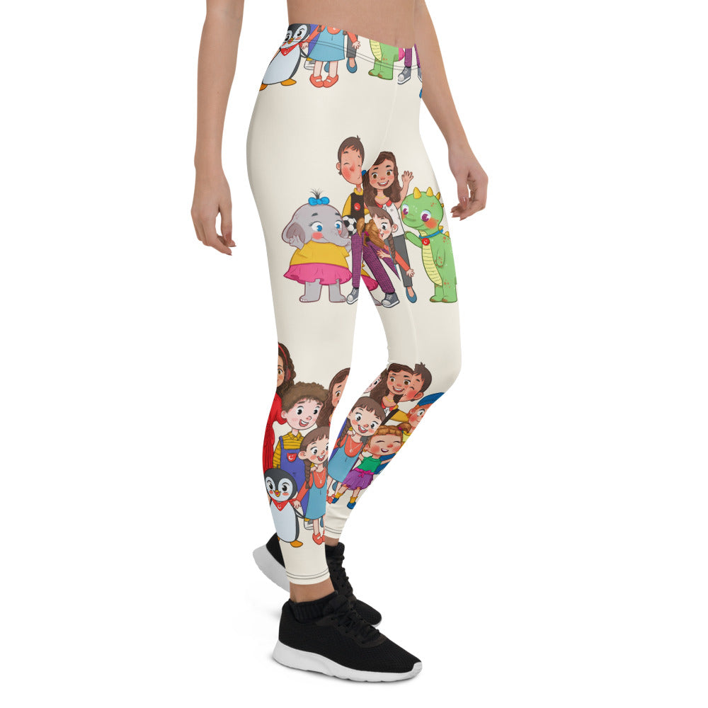 All the Characters Together All-Over Print Leggings, Roots & Talks - Right Front