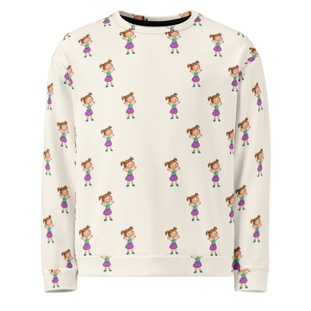 Ela Character All-Over Print Recycled Unisex Sweatshirt, Roots & Talks - product photo