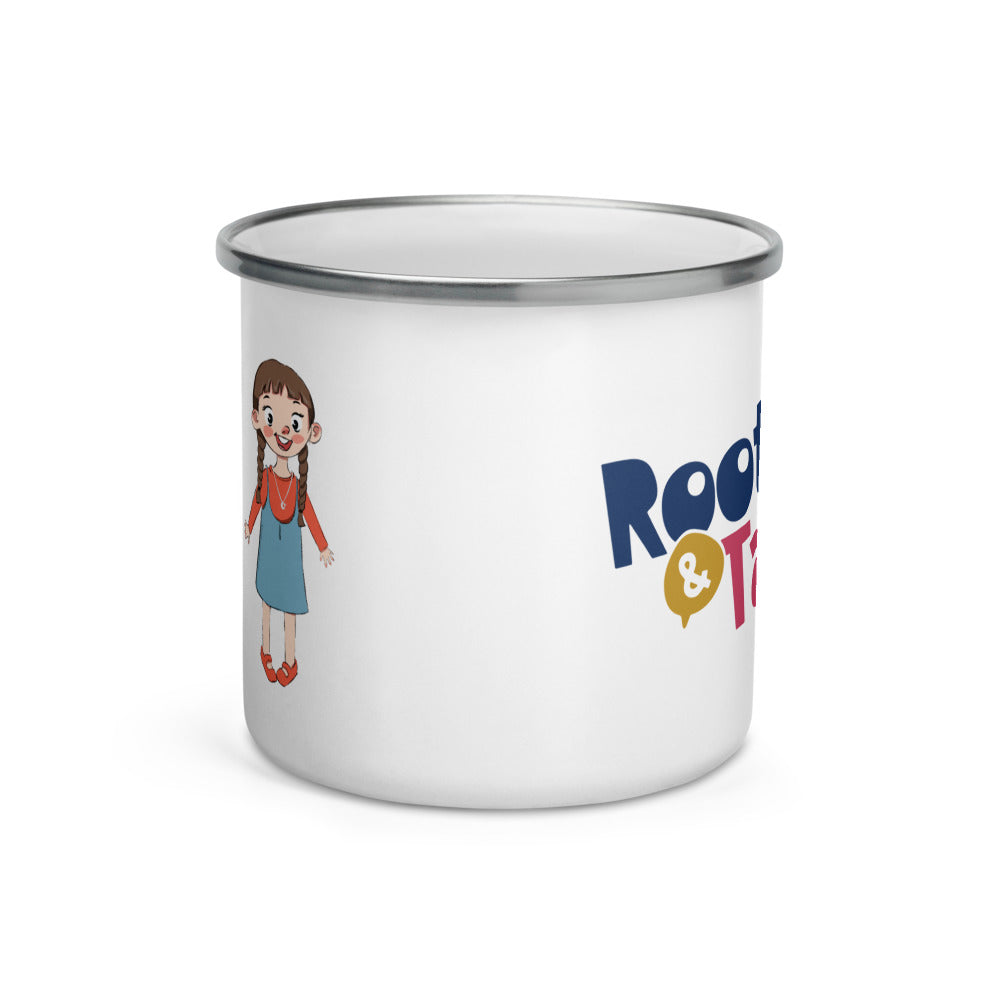 Eylül Character Enamel Camp Mug, 12 oz, Roots & Talks - Front