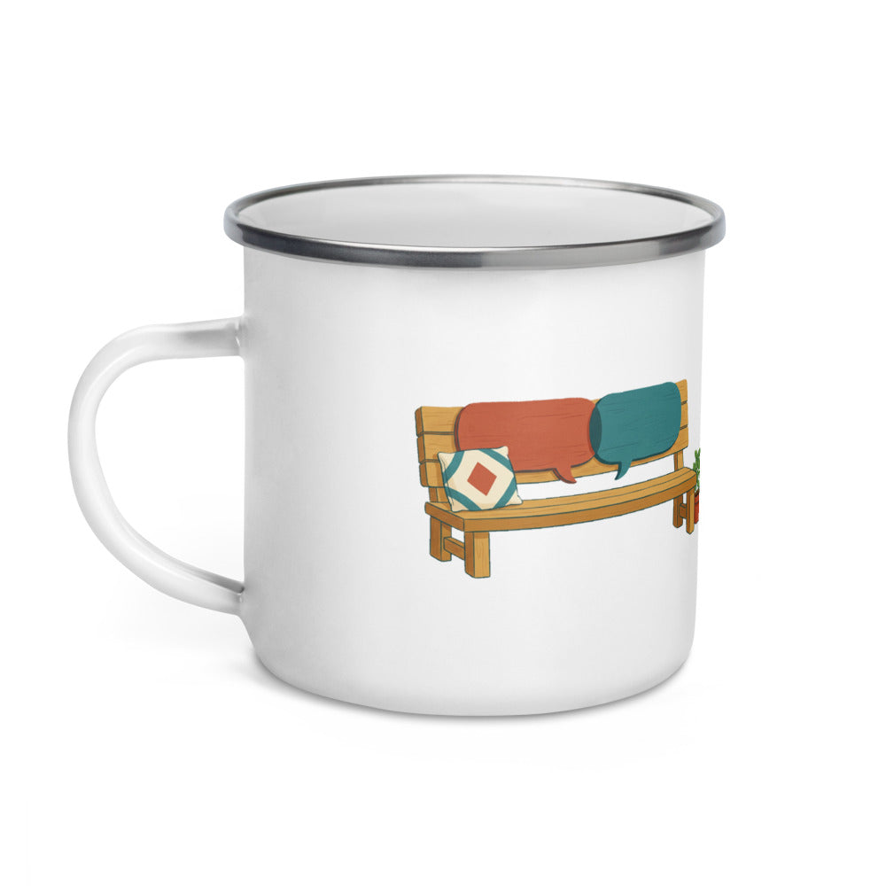 Room for One More Word Enamel Camp Mug, 12 oz, Roots & Talks - Left