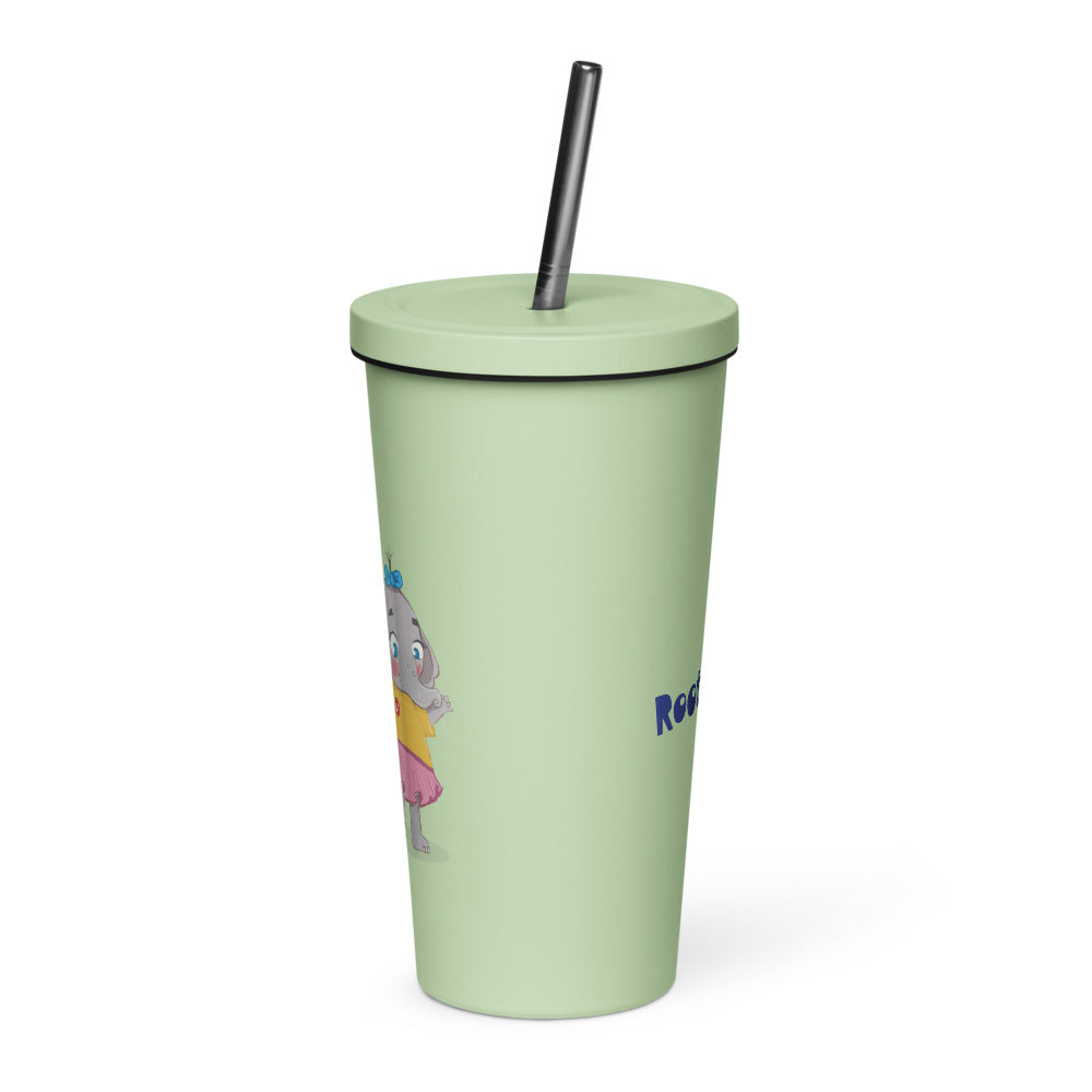 Filiz Elephant Insulated Tumbler with Straw, 20 oz, Roots & Talks - Mint