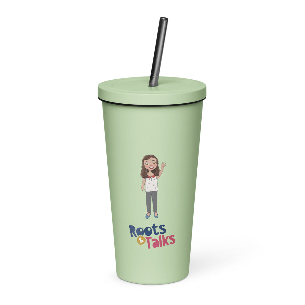 Defne Character Insulated Tumbler with Straw, 20 oz, Roots & Talks - Mint
