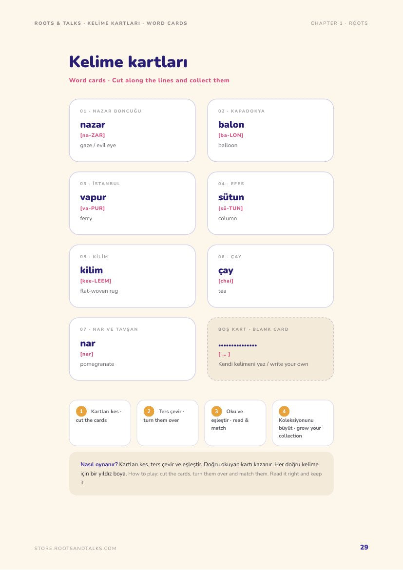 Word cards from Colors of Anatolia