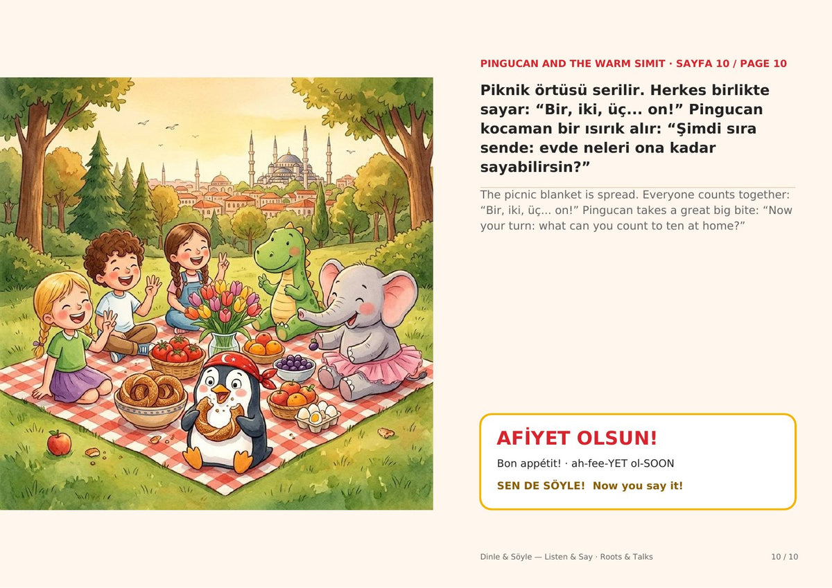 A page from Pingucan and the Warm Simit / Pingucan ve Sıcak Simit