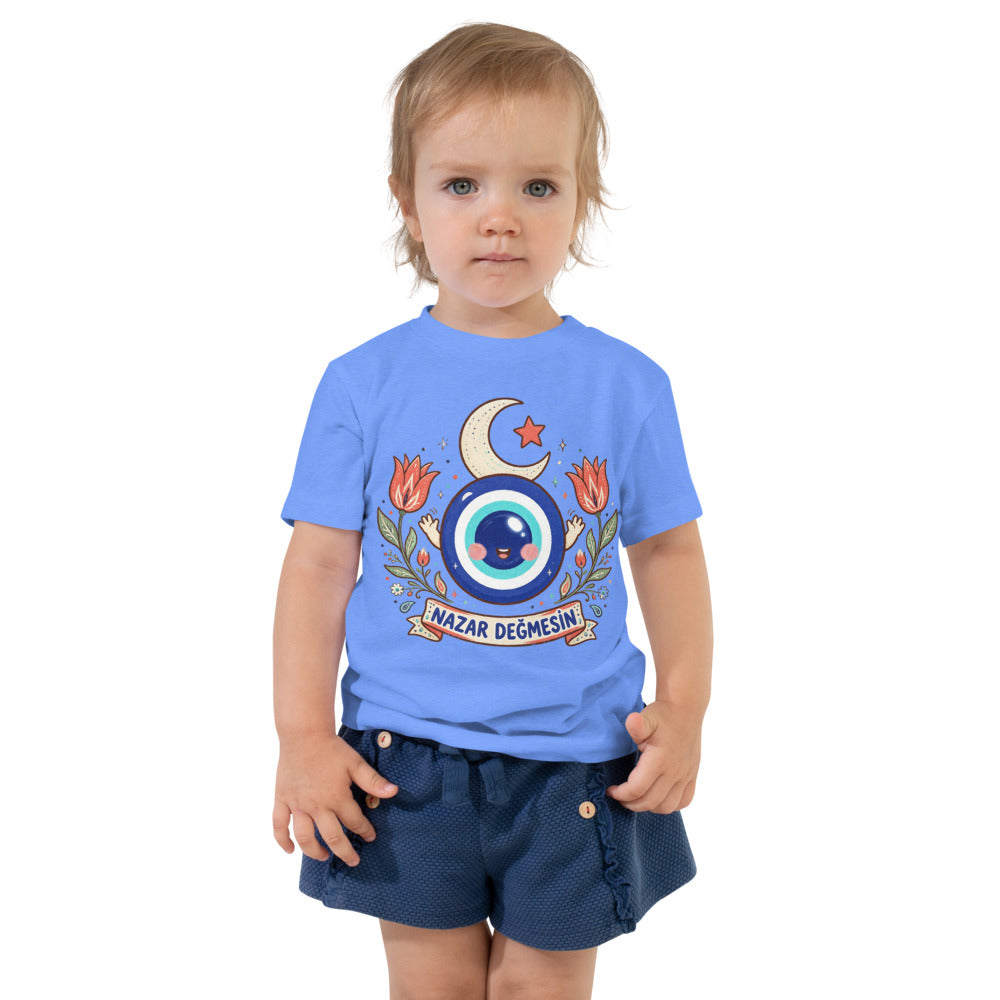 Nazar Değmesin Toddler T-Shirt, Roots & Talks - Heather Columbia Blue