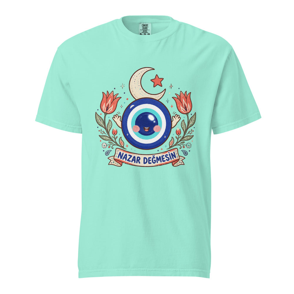 Nazar Değmesin Unisex Garment-Dyed Heavyweight T-Shirt, Roots & Talks - Chalky Mint