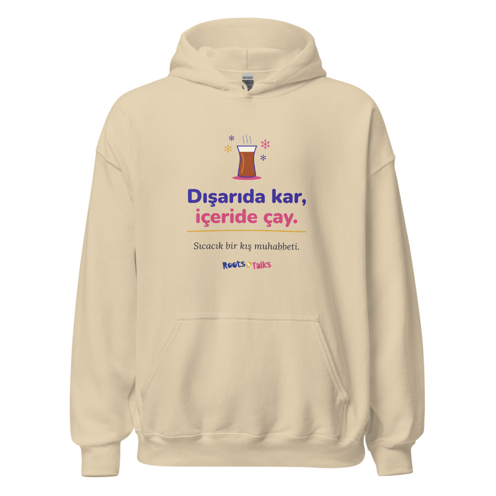 Dışarıda Kar, İçeride Çay Unisex Heavy Blend Hoodie, Roots & Talks - Sand