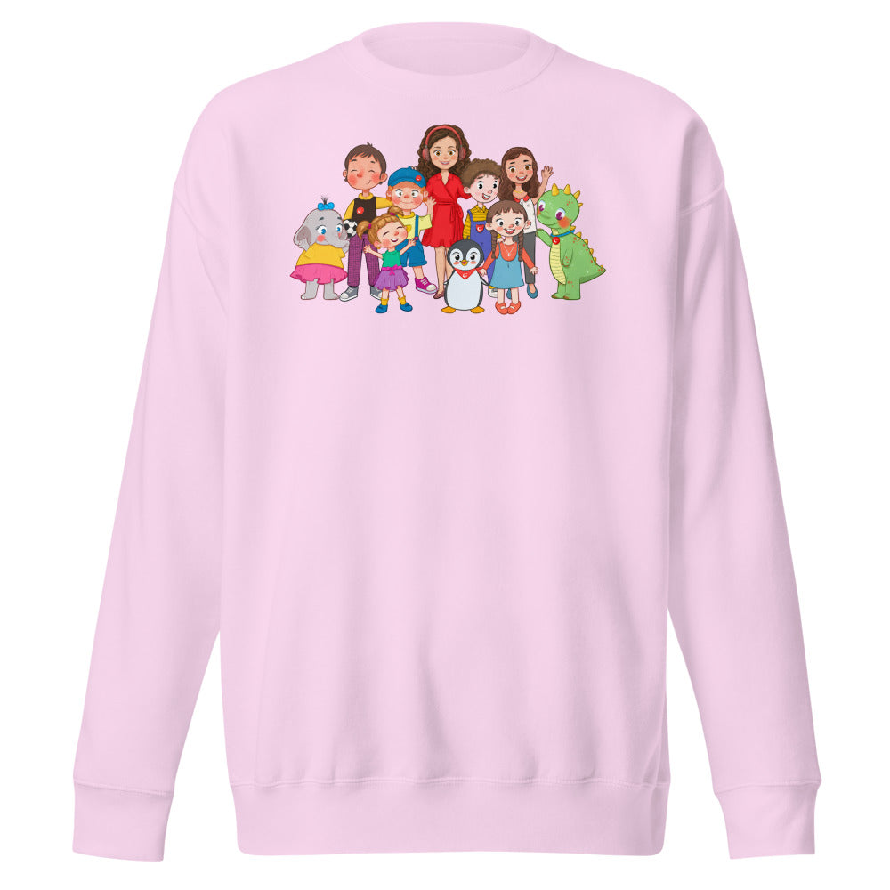 All the Characters Together Unisex Premium Crewneck Sweatshirt, Roots & Talks - Lavender