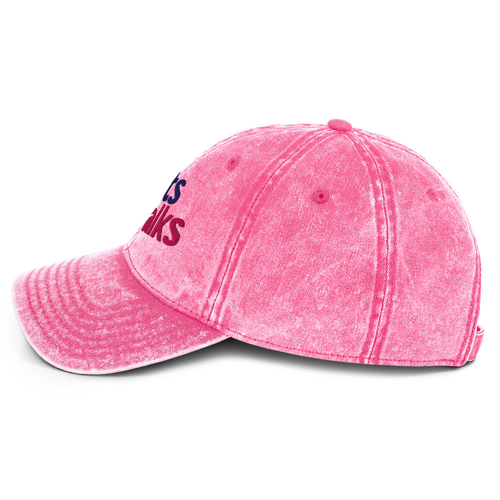 Roots & Talks Logo Embroidered Vintage Dad Hat, Pink - Left Side
