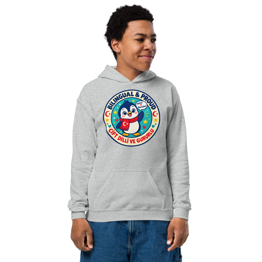 Bilingual & Proud Kids' Heavy Blend Hoodie (Youth Sizes), Roots & Talks - Sport Grey