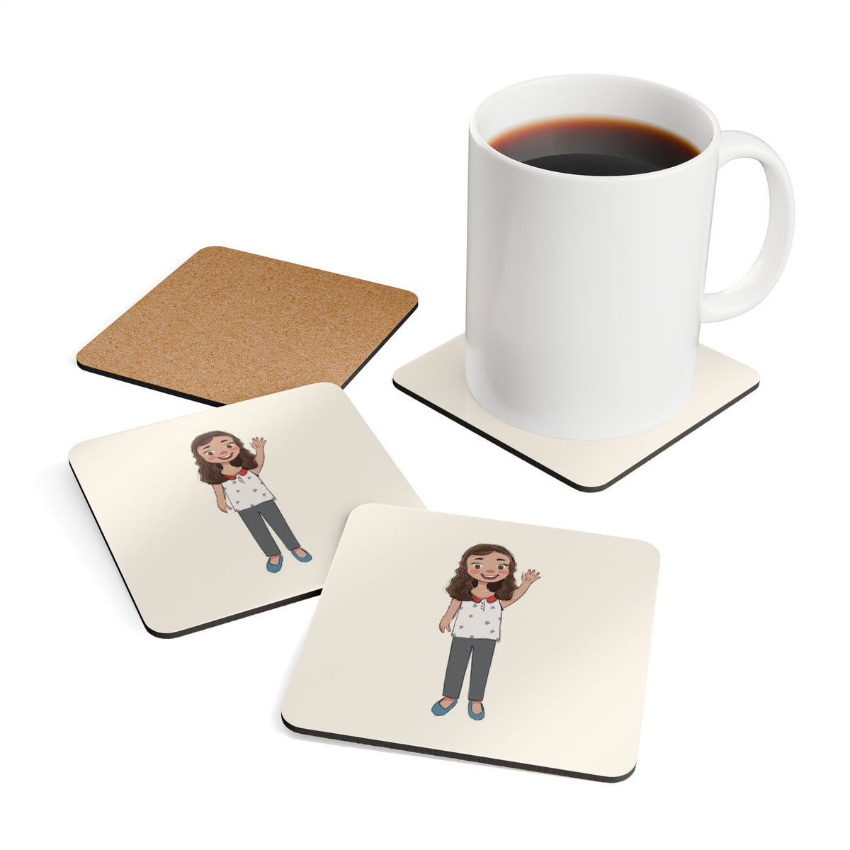 Defne Character Cork-Back Coaster Set, 4 Pieces, Roots & Talks - product photo 4