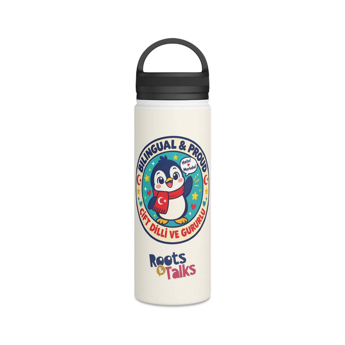 Bilingual & Proud Stainless Steel Water Bottle, 18 oz, Roots & Talks - product photo 1
