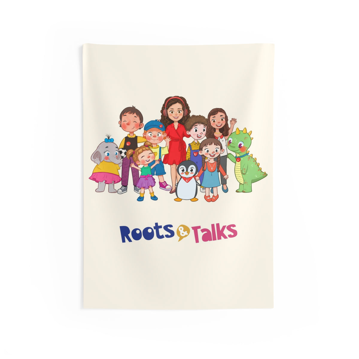 All the Characters Together Indoor Wall Tapestry, 26 × 36 in, Roots & Talks - product photo 1