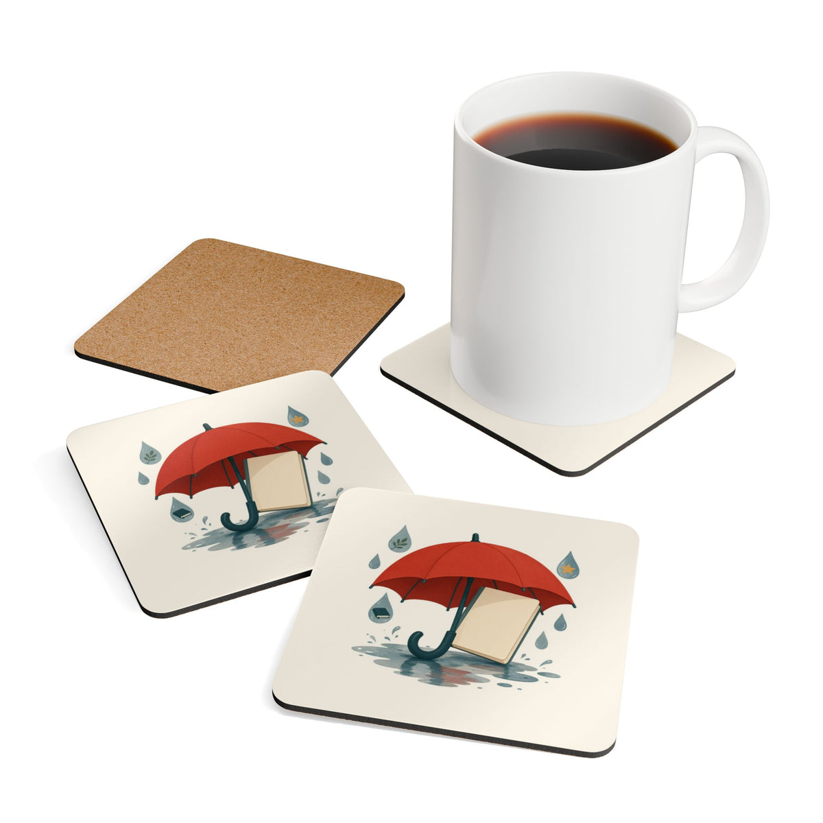 Word Umbrella Cork-Back Coaster Set, 4 Pieces, Roots & Talks - product photo 4