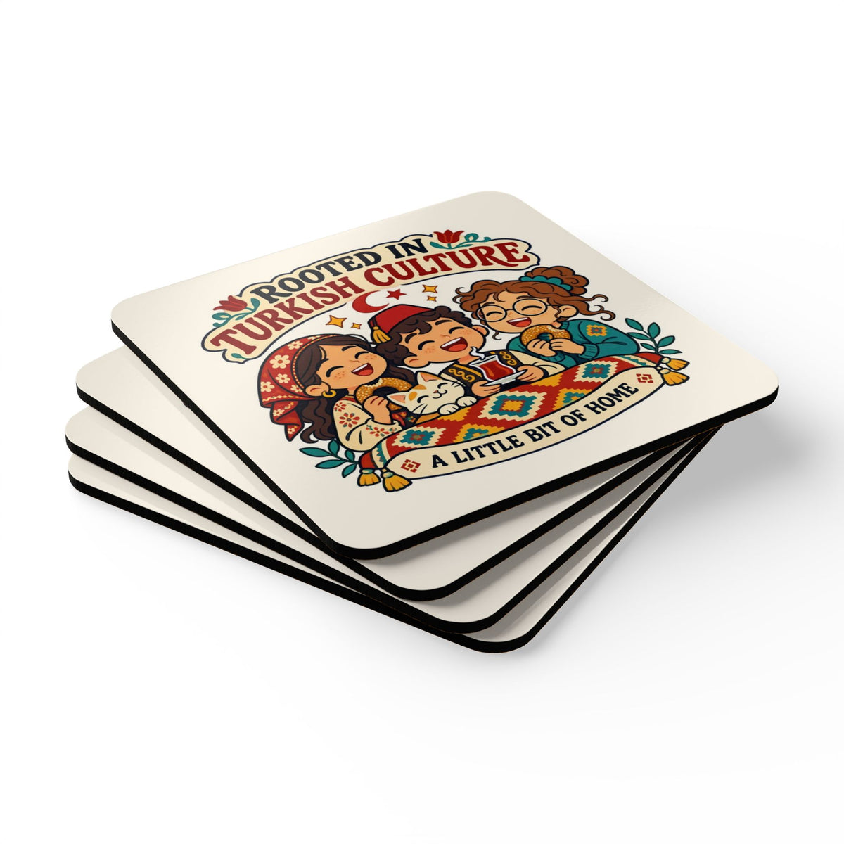 Rooted in Turkish Culture Cork-Back Coaster Set, 4 Pieces, Roots & Talks - product photo 3