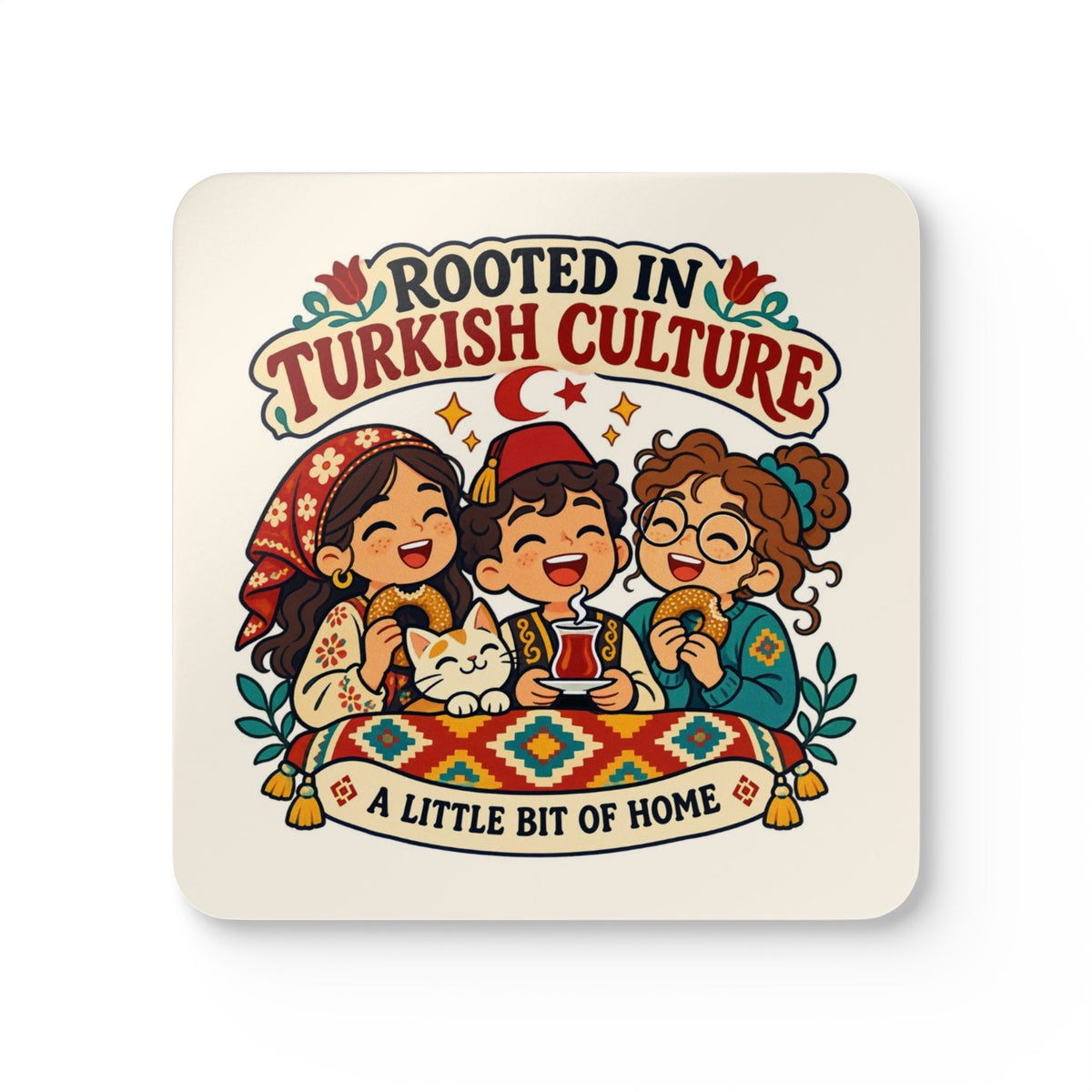 Rooted in Turkish Culture Cork-Back Coaster Set, 4 Pieces, Roots & Talks - product photo 1