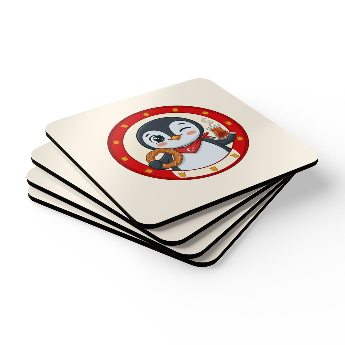 Simit and Tea Badge Cork-Back Coaster Set, 4 Pieces, Roots & Talks - product photo 3