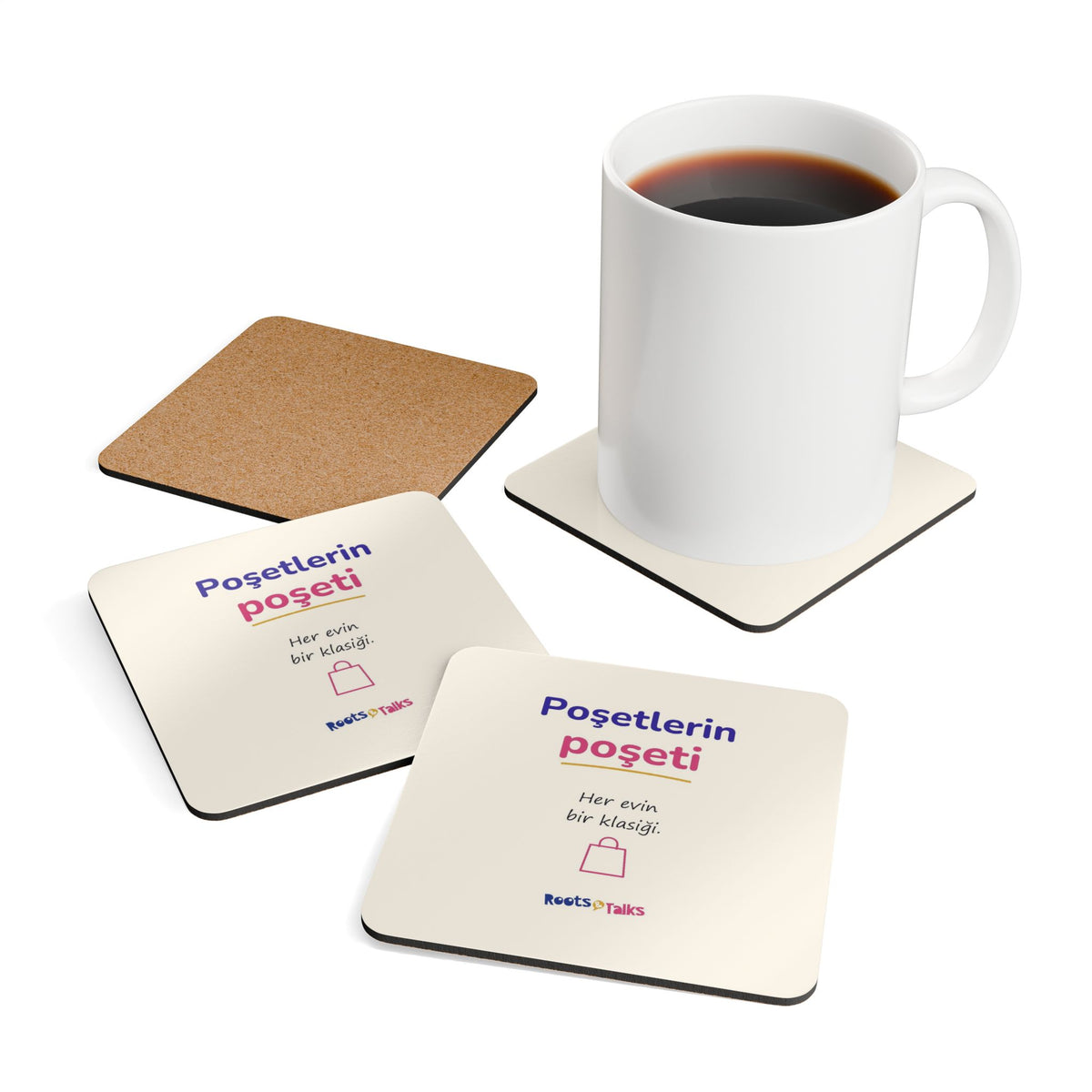 Poşetlerin Poşeti Cork-Back Coaster Set, 4 Pieces, Roots & Talks - product photo 4