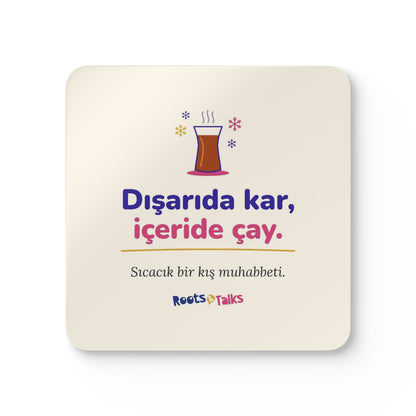 Dışarıda Kar, İçeride Çay Cork-Back Coaster Set, 4 Pieces, Roots & Talks - product photo 1