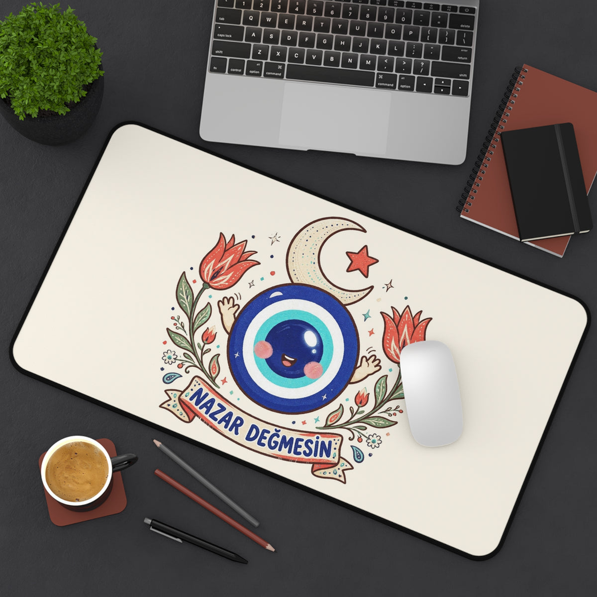 Nazar Değmesin Neoprene Desk Mat, 12 × 22 in, Roots & Talks - product photo 4