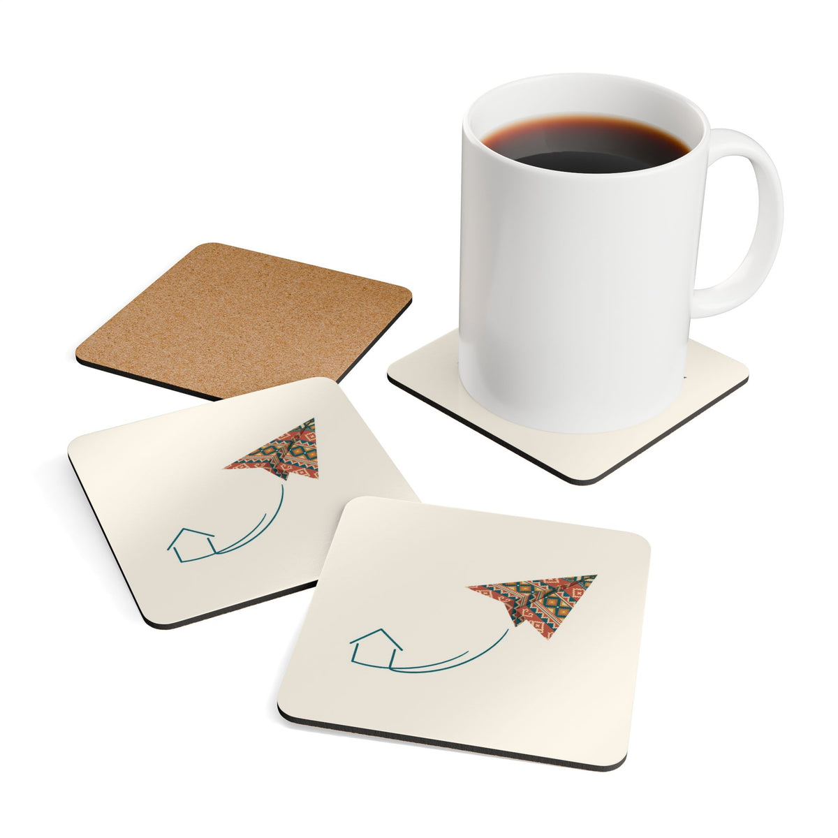 Kilim Flight Cork-Back Coaster Set, 4 Pieces, Roots & Talks - product photo 4