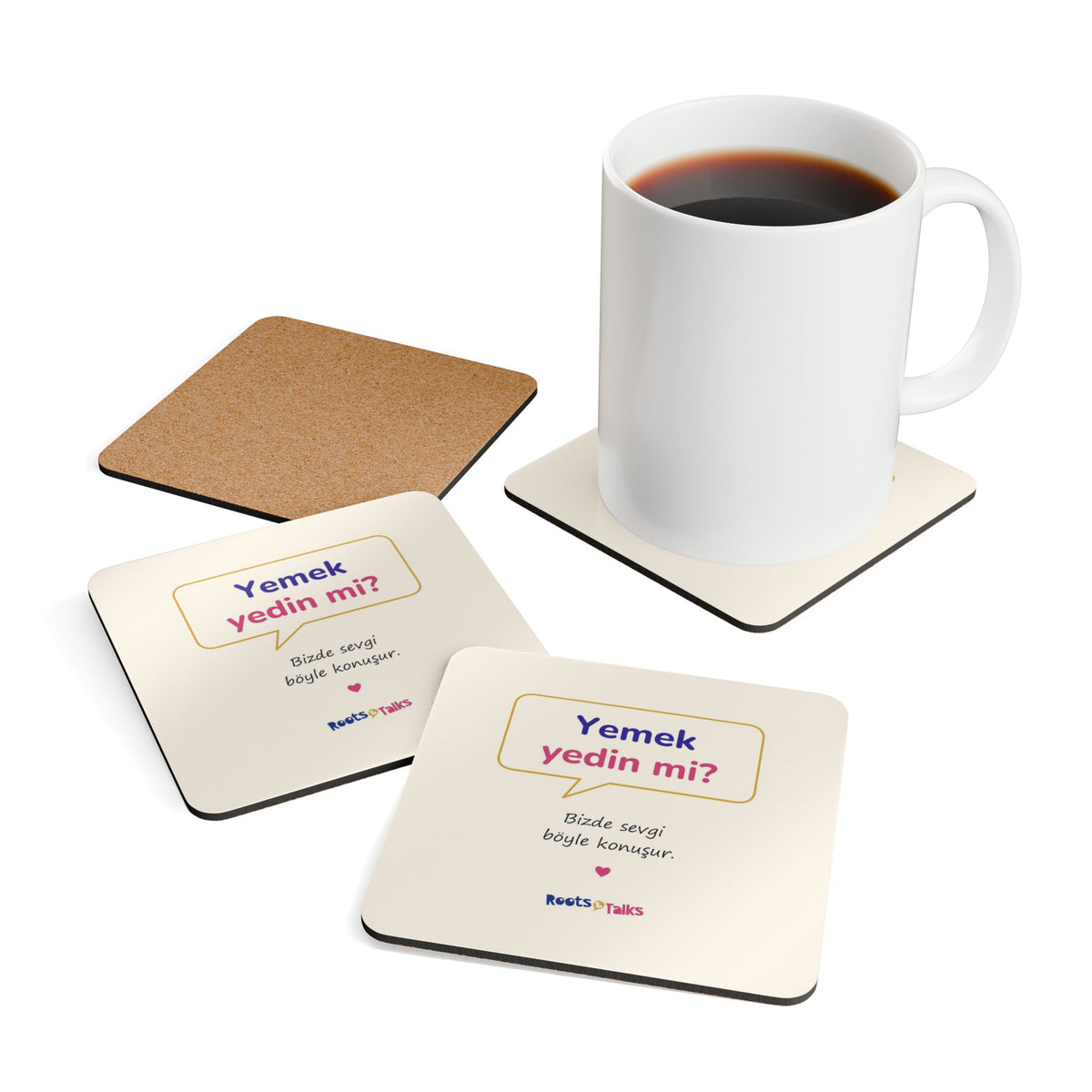 Yemek Yedin Mi? Cork-Back Coaster Set, 4 Pieces, Roots & Talks - product photo 4