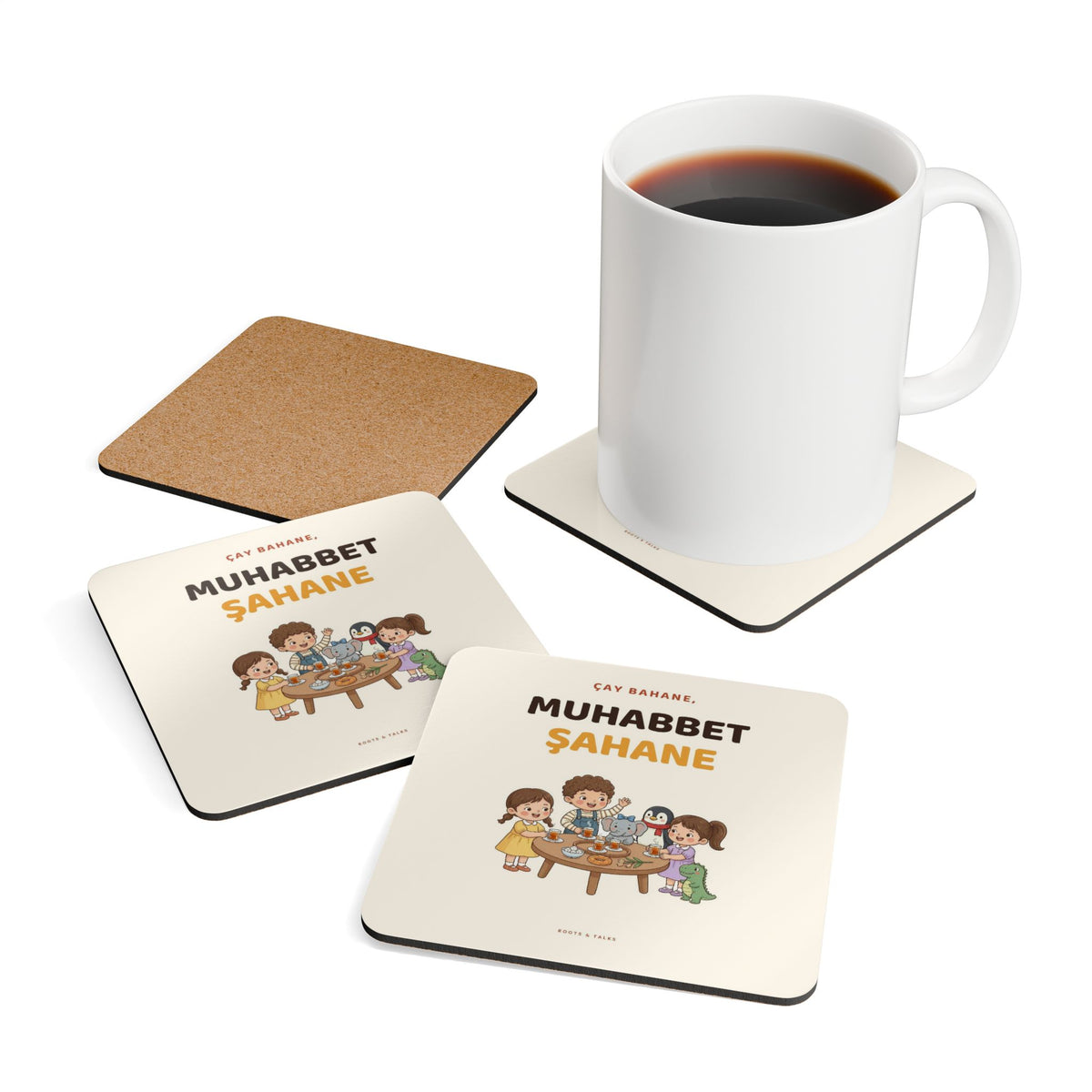 Çay Bahane, Muhabbet Şahane Cork-Back Coaster Set, 4 Pieces, Roots & Talks - product photo 4