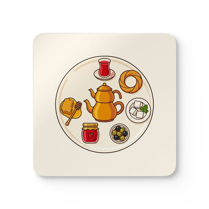 Turkish Breakfast Table Cork-Back Coaster Set, 4 Pieces, Roots & Talks - product photo 1