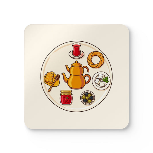 Turkish Breakfast Table Cork-Back Coaster Set, 4 Pieces, Roots & Talks - product photo 1