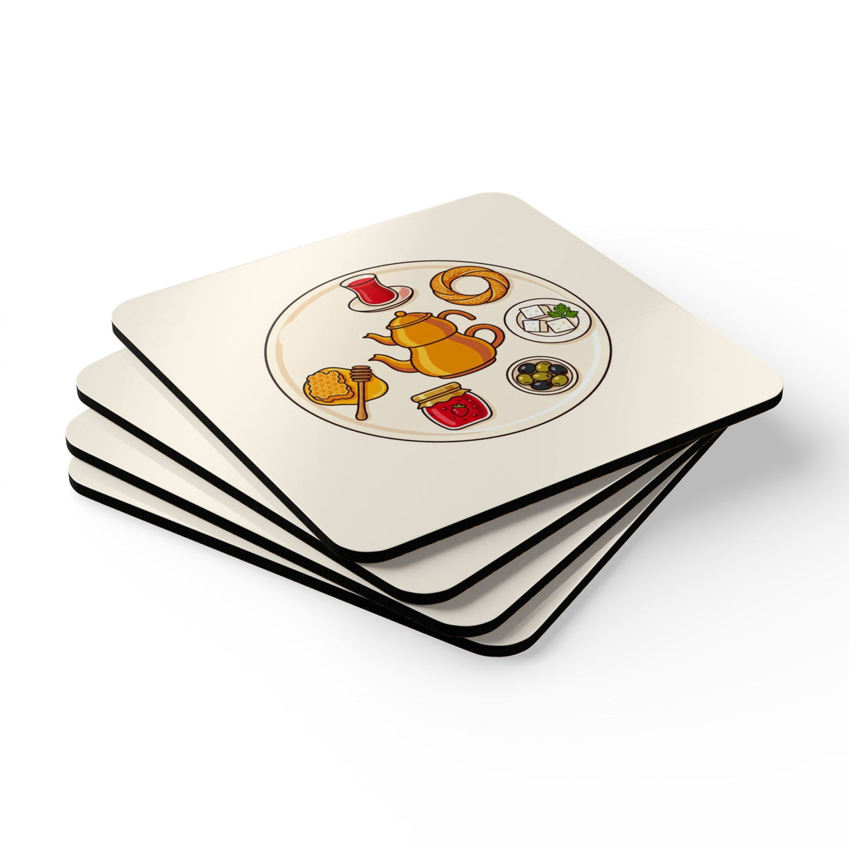 Turkish Breakfast Table Cork-Back Coaster Set, 4 Pieces, Roots & Talks - product photo 3
