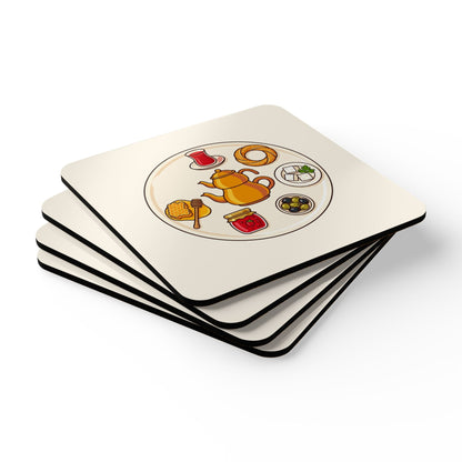 Turkish Breakfast Table Cork-Back Coaster Set, 4 Pieces, Roots & Talks - product photo 3