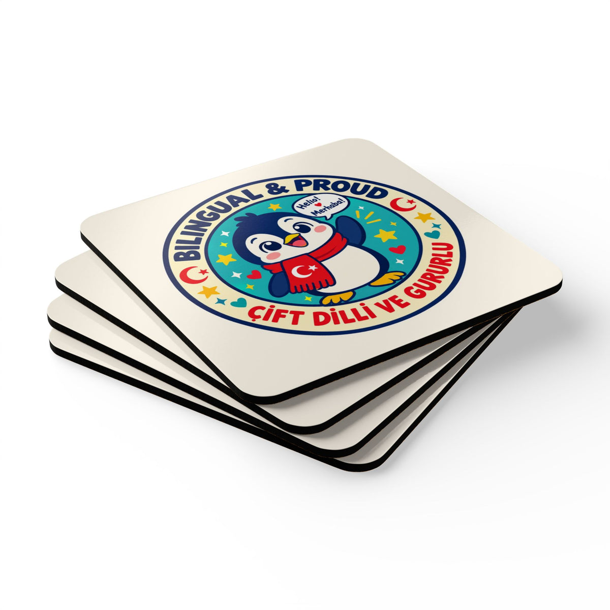 Bilingual & Proud Cork-Back Coaster Set, 4 Pieces, Roots & Talks - product photo 3