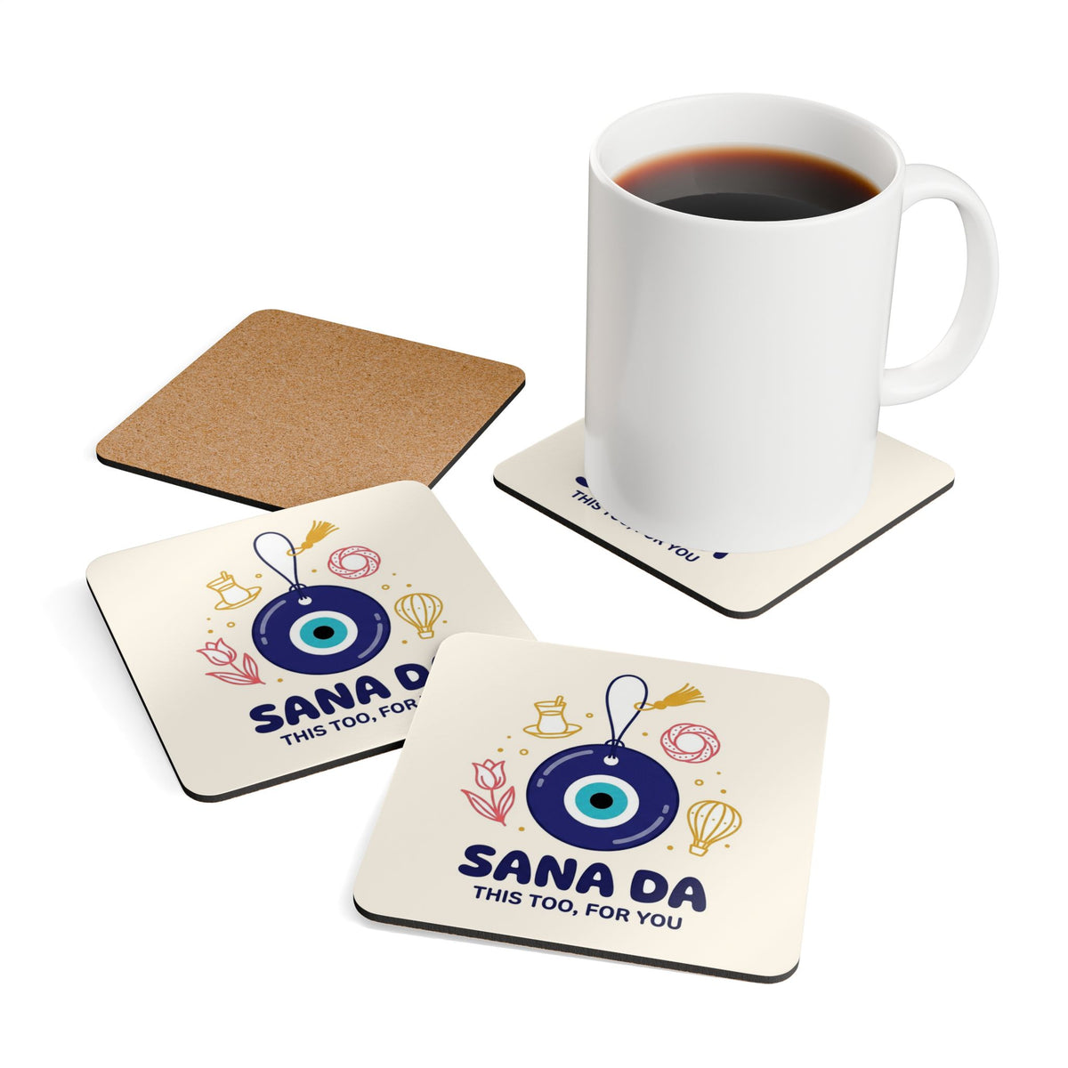 Sana Da Cork-Back Coaster Set, 4 Pieces, Roots & Talks - product photo 4