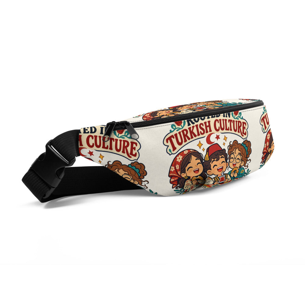 Rooted in Turkish Culture All-Over Print Fanny Pack, Roots & Talks - Front Left
