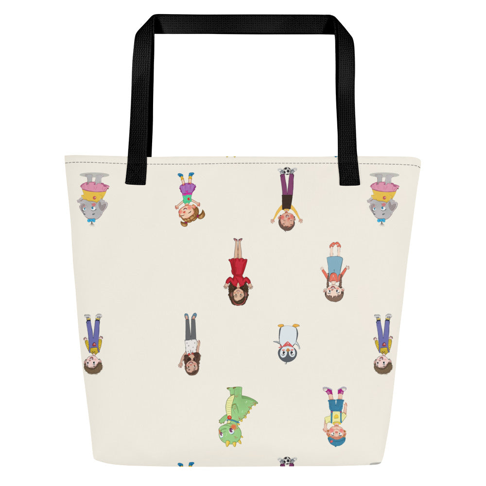 Roots & Talks Characters All-Over Print Large Tote Bag with Pocket - Back