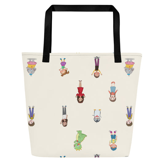 Roots & Talks Characters All-Over Print Large Tote Bag with Pocket - Back