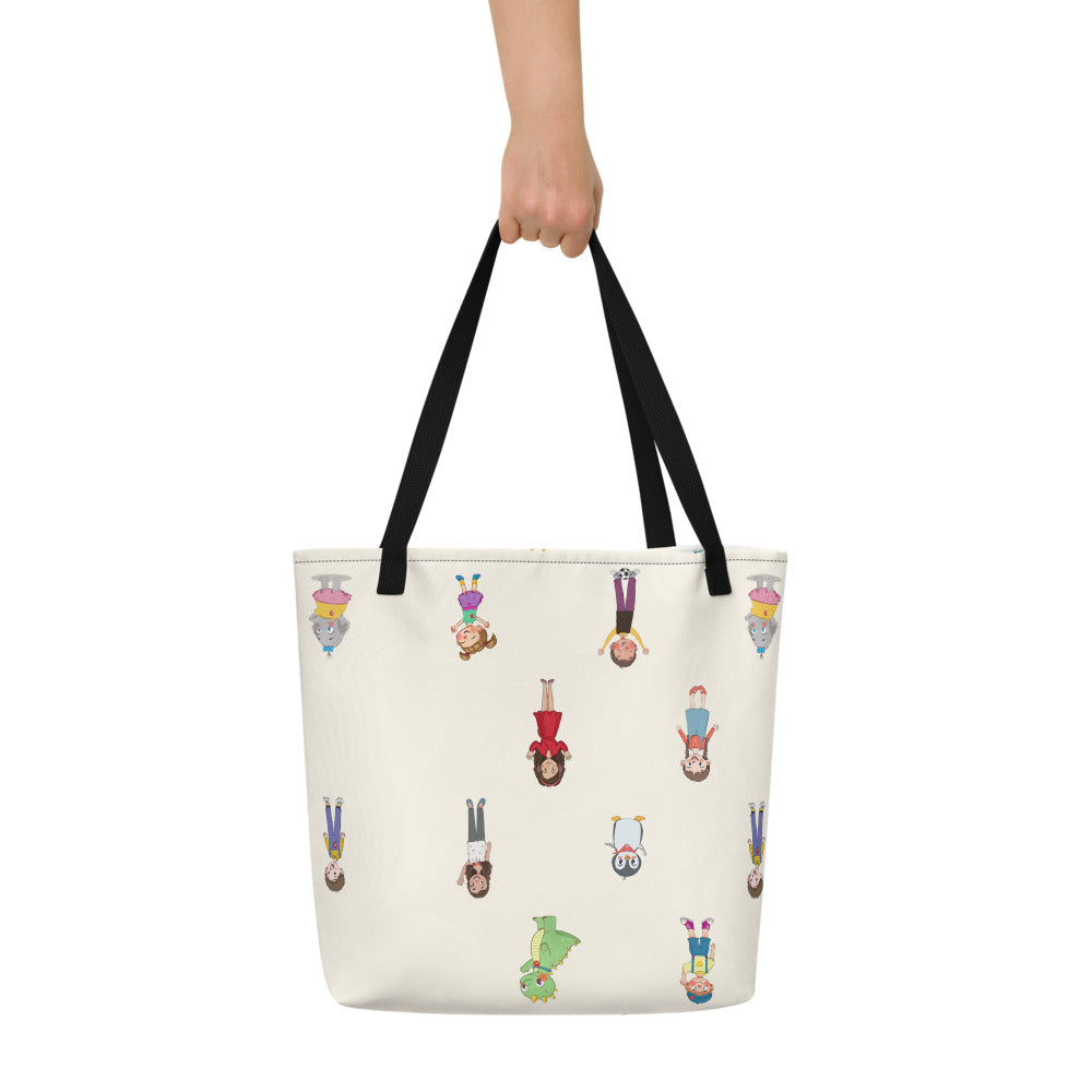 Roots & Talks Characters All-Over Print Large Tote Bag with Pocket - lifestyle photo 1