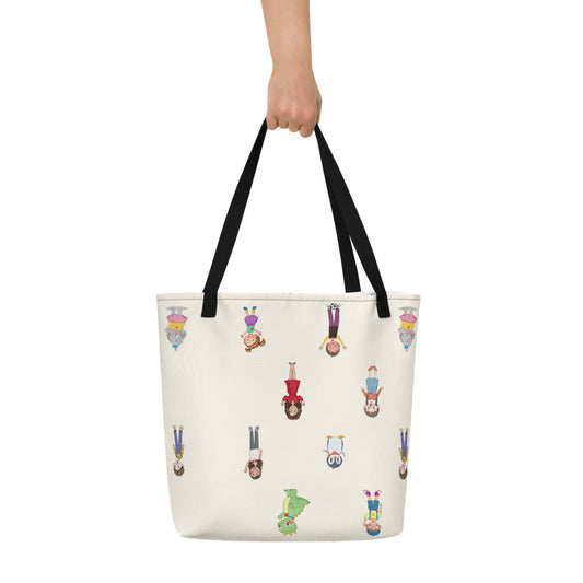 Roots & Talks Characters All-Over Print Large Tote Bag with Pocket - lifestyle photo 1