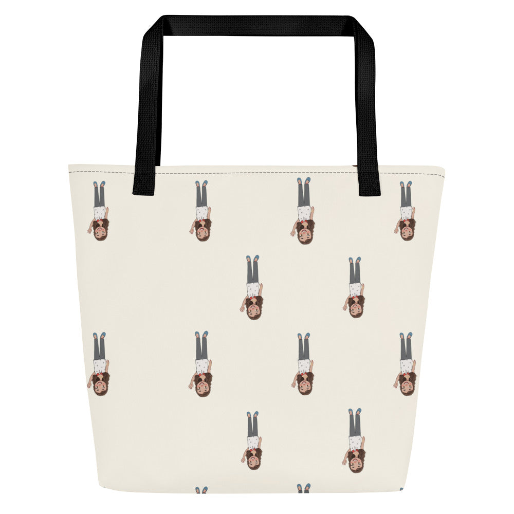 Defne Character All-Over Print Large Tote Bag with Pocket, Roots & Talks - Back