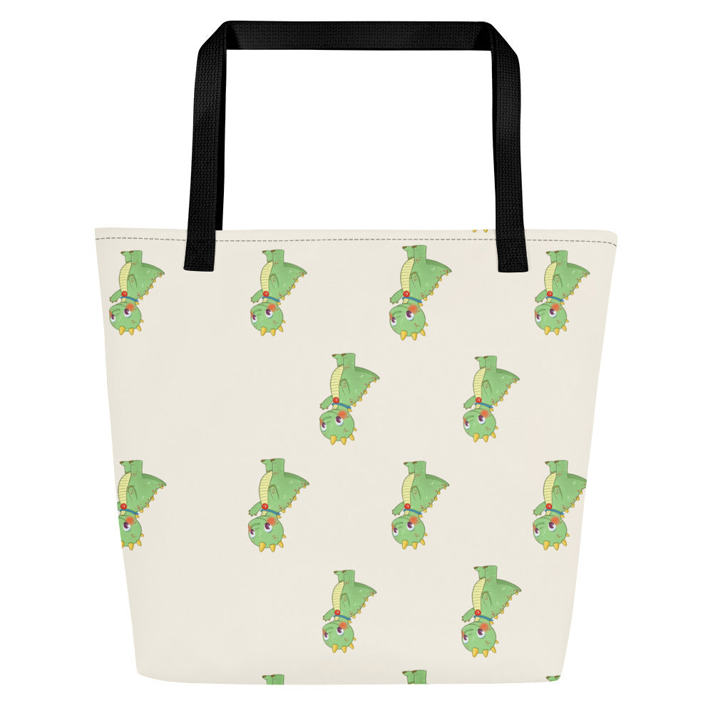 Dino Dinosaur All-Over Print Large Tote Bag with Pocket, Roots & Talks - Back