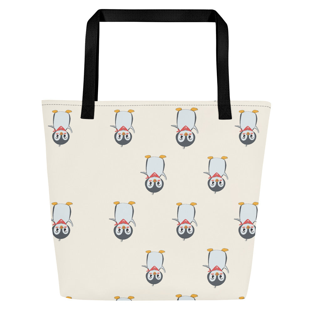 Pingucan Penguin All-Over Print Large Tote Bag with Pocket, Roots & Talks - Back