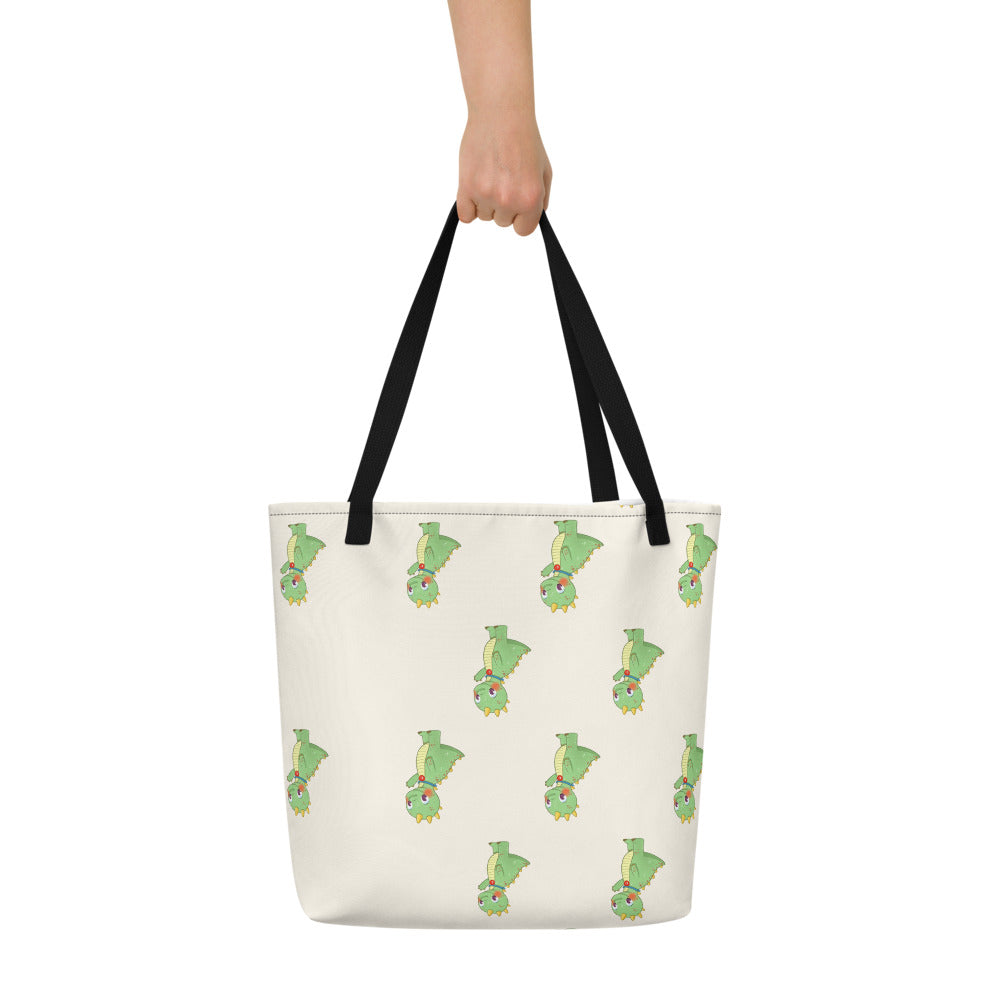Dino Dinosaur All-Over Print Large Tote Bag with Pocket, Roots & Talks - lifestyle photo 1