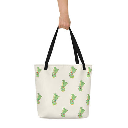 Dino Dinosaur All-Over Print Large Tote Bag with Pocket, Roots & Talks - lifestyle photo 1