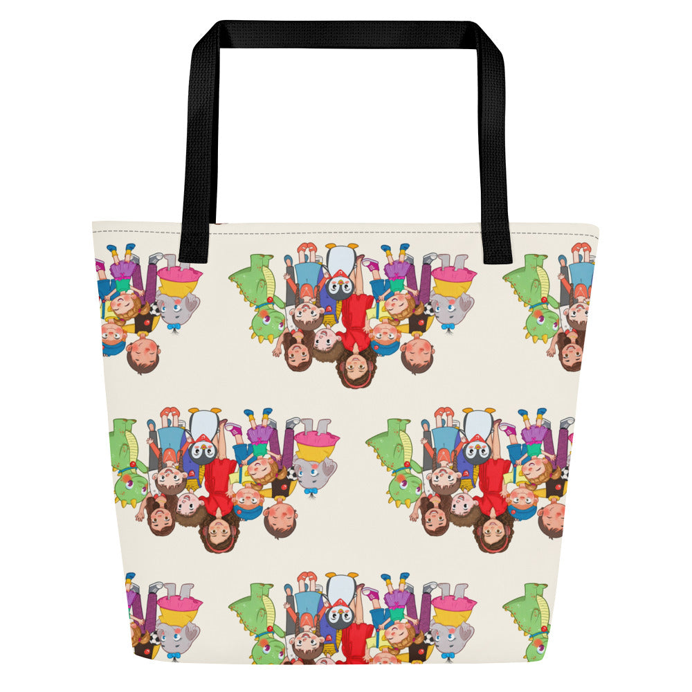 All the Characters Together All-Over Print Large Tote Bag with Pocket, Roots & Talks - Back
