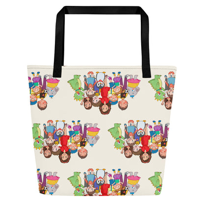 All the Characters Together All-Over Print Large Tote Bag with Pocket, Roots & Talks - Back