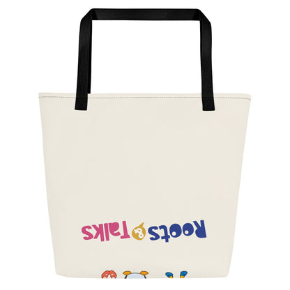 All the Characters Together Large Tote Bag with Pocket, Large Print, Roots & Talks - Back