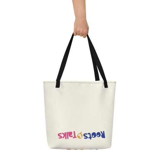 All the Characters Together Large Tote Bag with Pocket, Large Print, Roots & Talks - lifestyle photo 1