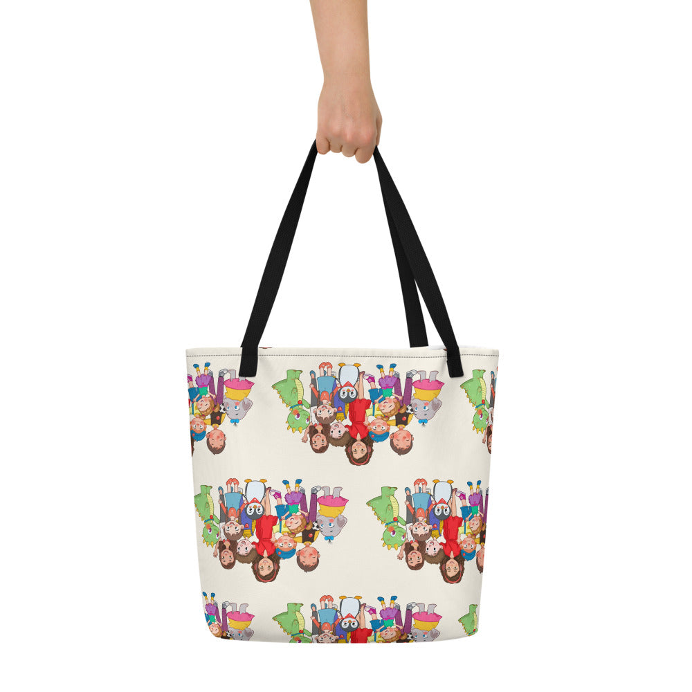 All the Characters Together All-Over Print Large Tote Bag with Pocket, Roots & Talks - lifestyle photo 1