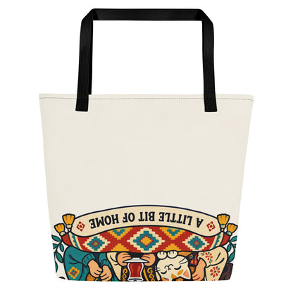 Rooted in Turkish Culture Large Tote Bag with Pocket, Large Print, Roots & Talks - Back